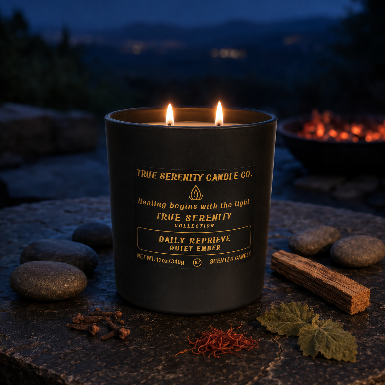 12 oz two-wick Daily Reprieve Wild Lavender Embers recovery candle with lavender and bergamot