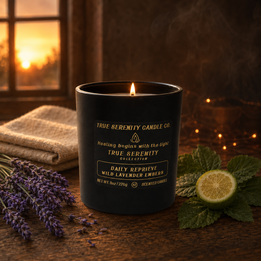 8 oz Daily Reprieve Wild Lavender Embers recovery candle with lavender and bergamot