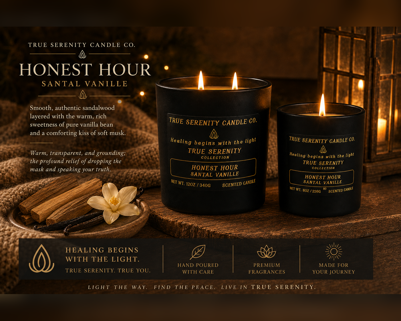 Honest Hour Santal Vanille recovery candle with scent profile and speak-your-truth meaning