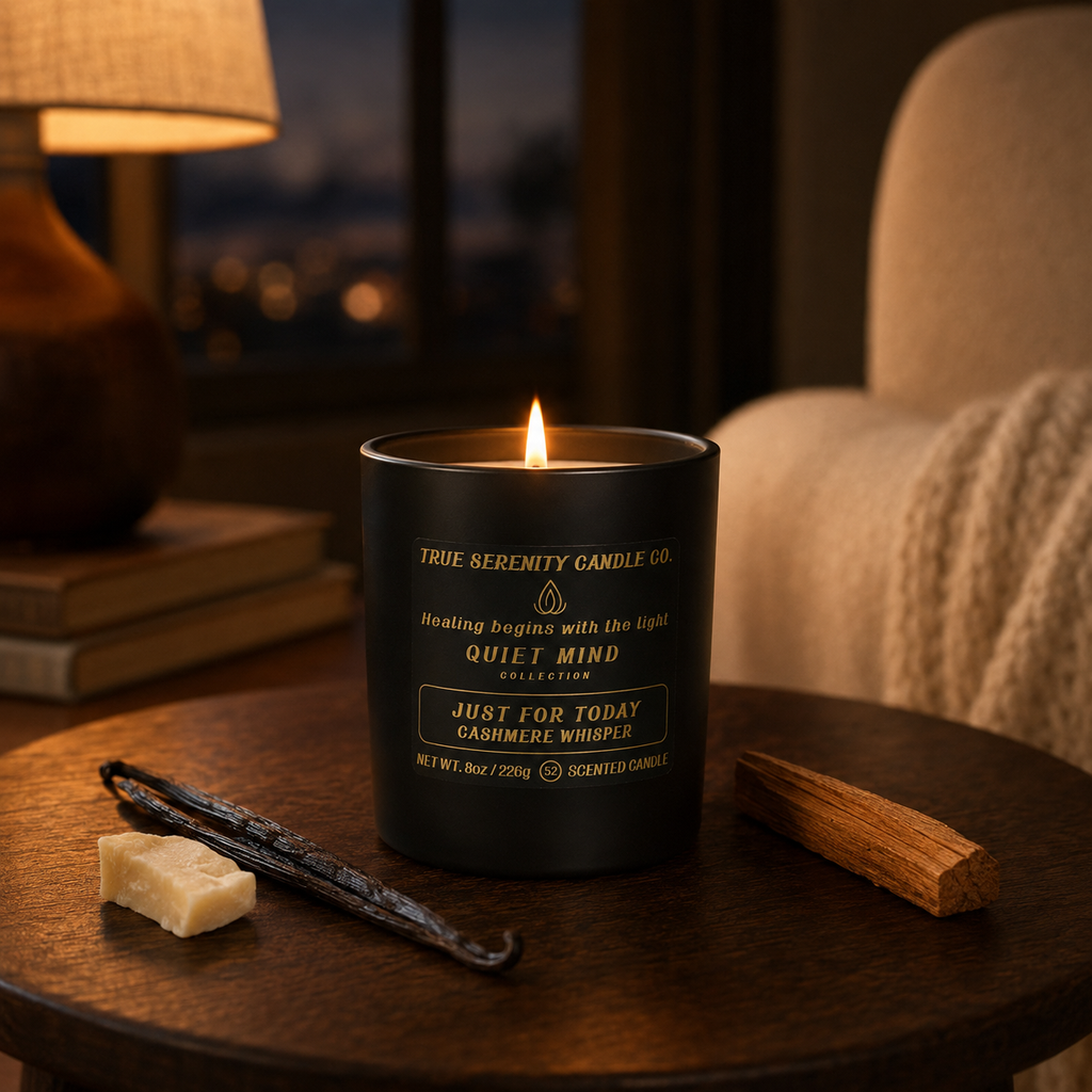 Just for Today Cashmere Whisper 8 oz single-wick recovery candle