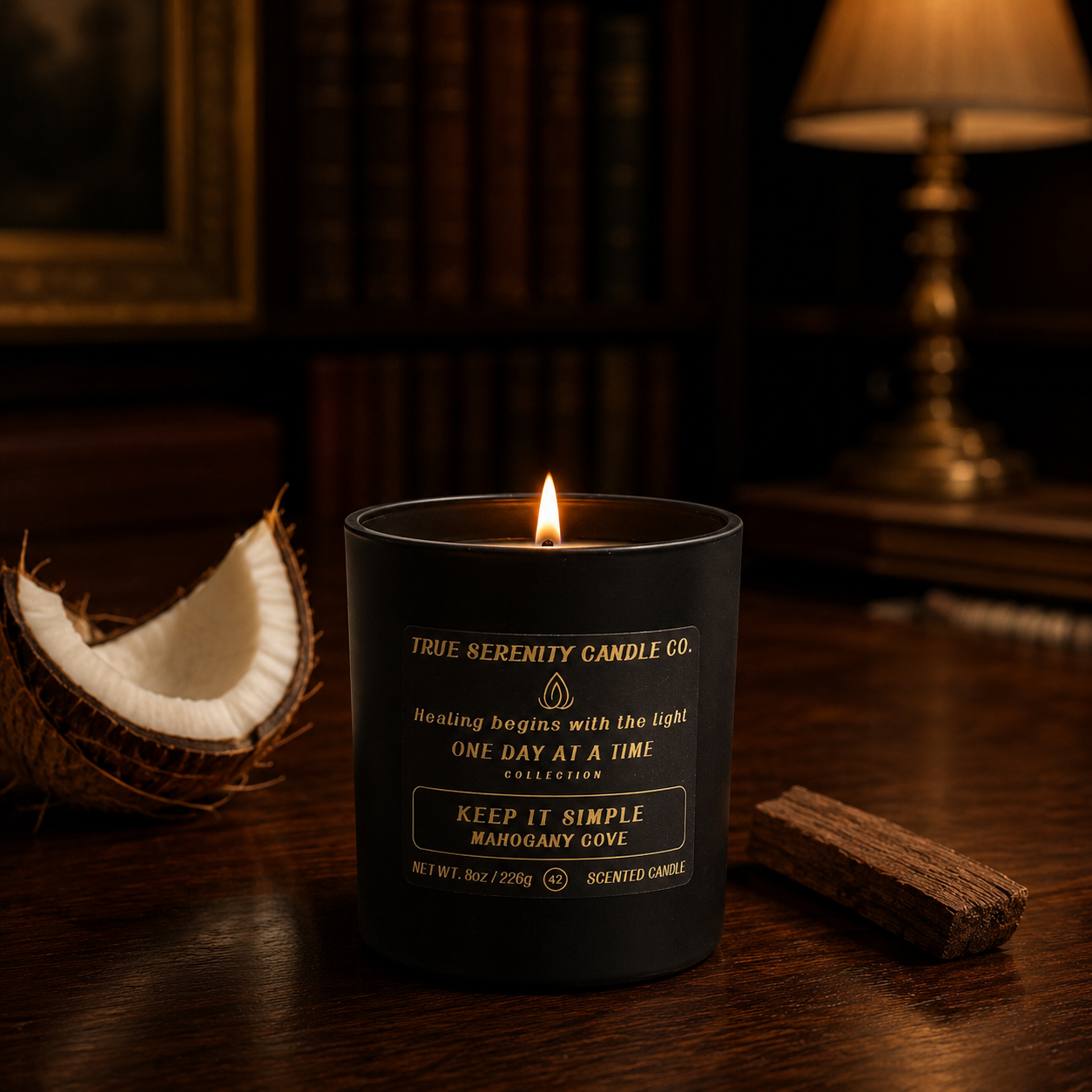 Keep It Simple Mahogany Cove 8 oz single-wick recovery candle