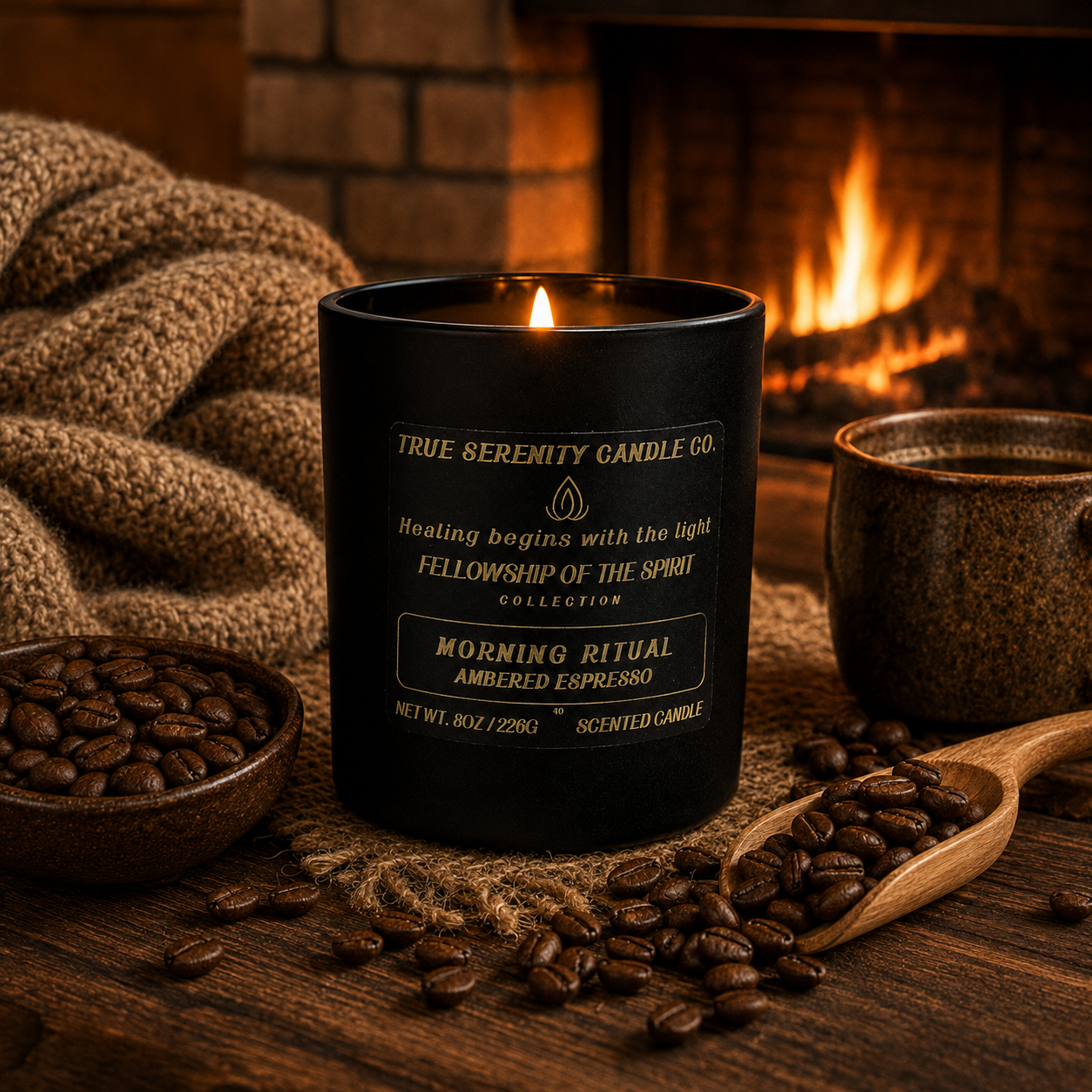 8 oz Morning Ritual Ambered Espresso coffee candle with espresso, steamed milk and vanilla